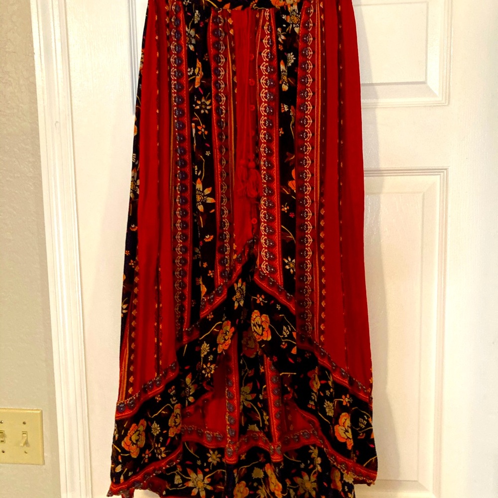 Boho skirt, orange and red, high low, S